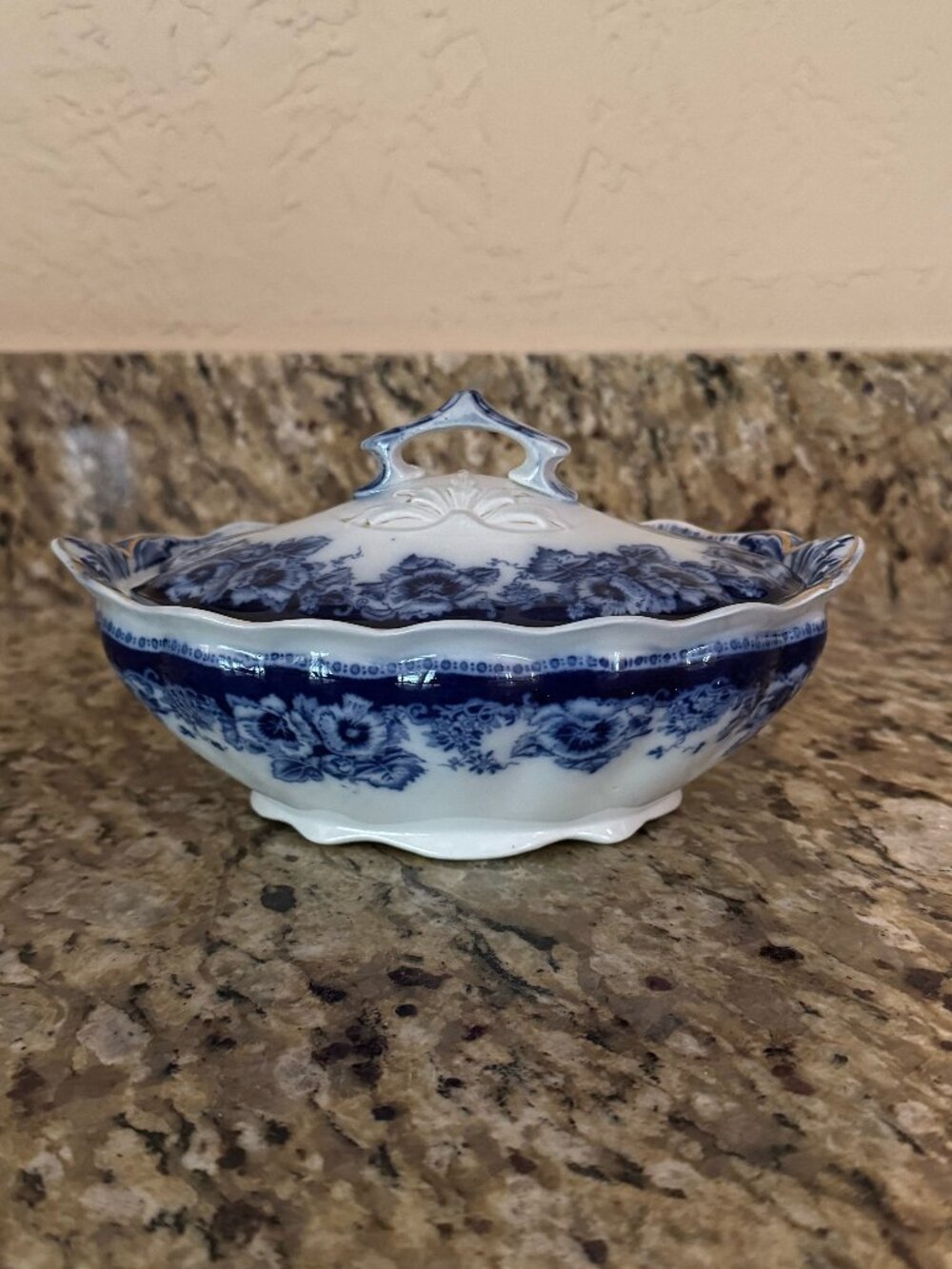 Antique Royal Doulton Sutherland Flow Blue Gravy Sauce Tureen with Lid